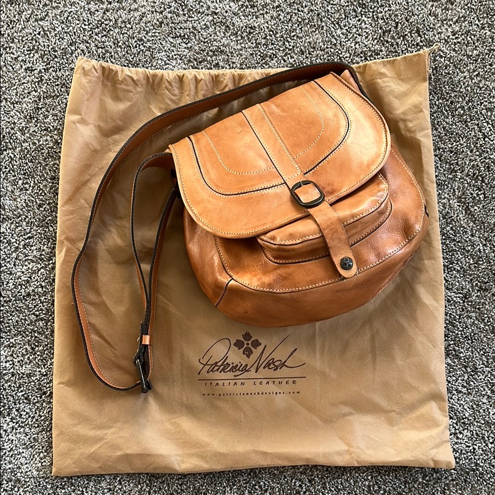 Patricia Nash Brown Leather Saddle Bag EUC W/ Dustbag
